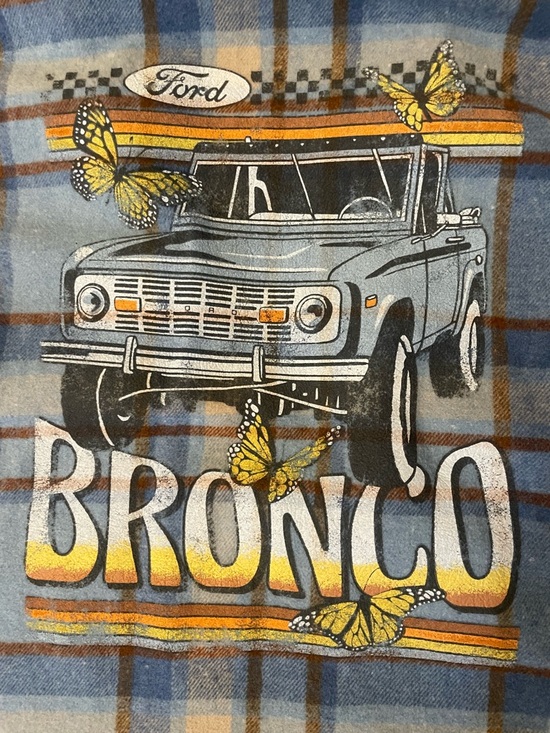 Ford Tops - Ford Plaid Shirt Tag Detail - Light Blue and Brown